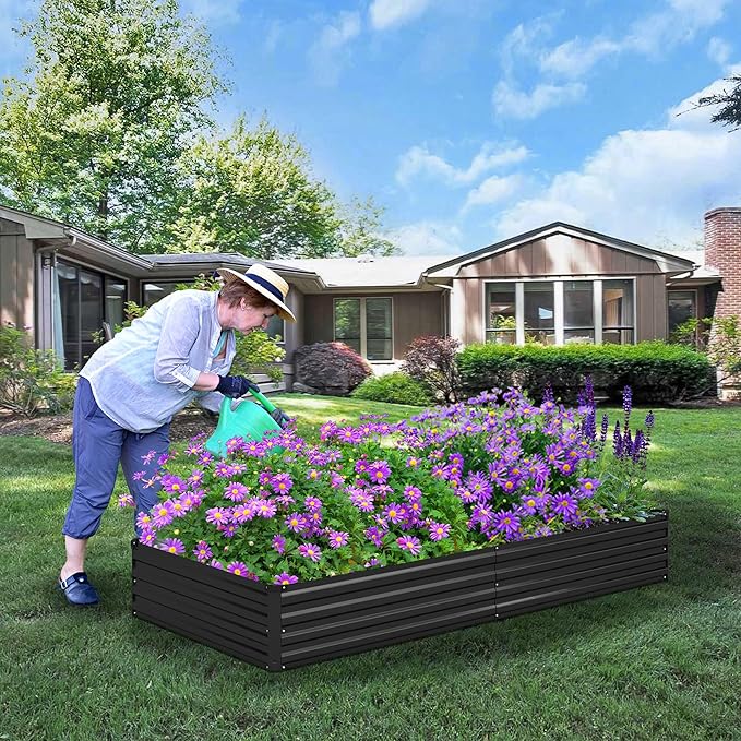 12x4x1.5ft Galvanized Raised Garden BedOutdoor Planter Box Metal Patio Kit Planting Bed for Vegetables Flowers HerbBlack