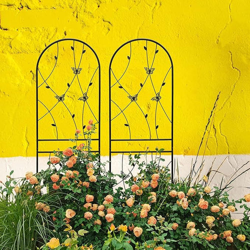 2 Pack Rustproof Metal Trellis for Climbing Plants 71x19.7 Outdoor Garden Support for Vines/Roses/Vegetables French Country Iron Plant Stand for Patio/Wedding Decor (Black2)