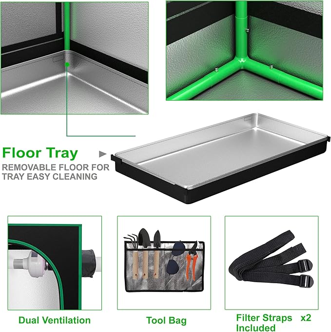 JupiterForce 2x4 Grow Tent with Observation Window and Floor Tray High Reflective Mylar Hydroponic Grow Tents Indoor Grow Room for Home Plant Growing Black 24x 48x 60