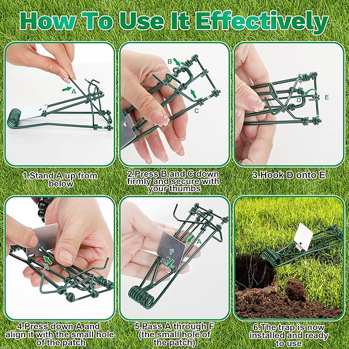 8 Pack Metal Gopher Traps for Outdoor Use Easy Set Reusable Mole and Vole Trap for Lawn Farm Garden Yard