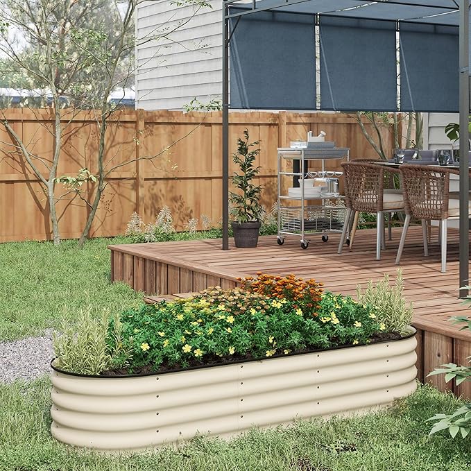 6.5' Galvanized Raised Garden Bed Kit Elevated Metal Planter Box for Flowers Herbs and Vegtables Cream 0.6mm Steel