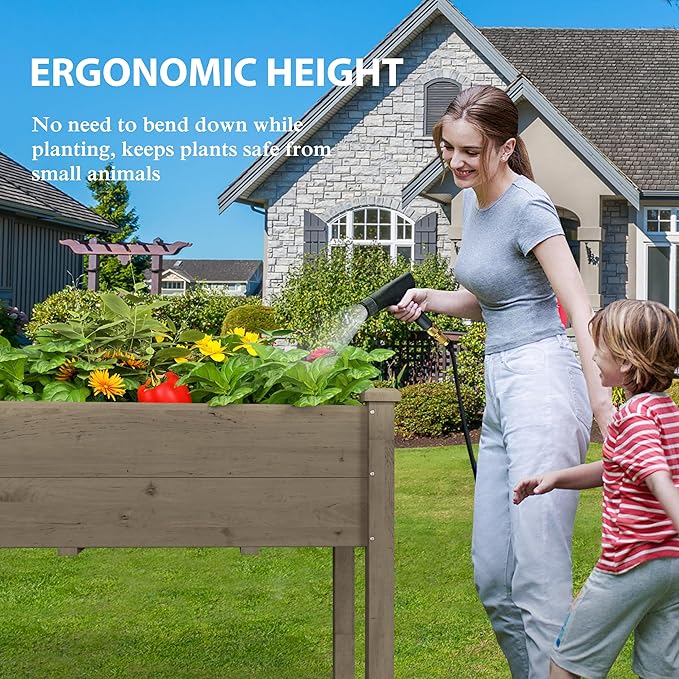BlueWish 72''L x 23''W x 30''H Outdoor Cedar Garden Bed Raised Garden Bed with 8 Drainage Holes &amp 6 Legs Elevated Planter Boxes for Gardening Vegetable Flower 661lbs Capacity Brown