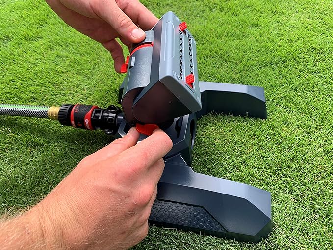 Eden 94125 Adjustable 4-Way Mini Turbo Oscillating Sprinkler W/Quick Connect Starter Set 16 Nozzle Covers up to 4069 sq. ft. Heavy Weight Base