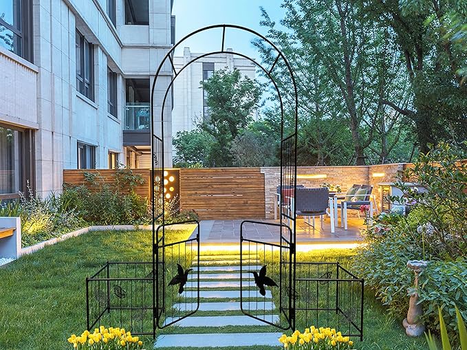 Metal Garden Arch with Doors GTrClimbing Plants Support Arch Outdoor Arch Wedding Arch Party Events Archway Black