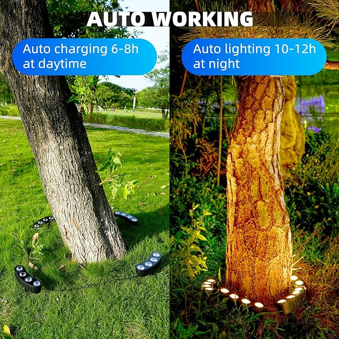 Solar Palm Tree Lights Outdoor 2000MAH Ring LED Landscape Uplights for Tree IP65 Waterproof 2-In-1 (Sticked&ampTied) Upgraded COB Flood Spotlights for Pathway Garden Yard Decor（Warm-White）