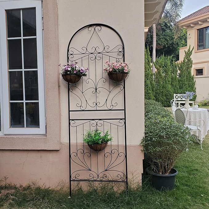 Metal Trellis 82.7 H x 26.7 W Powder-Coated Black Attractive Plant Support Garden Trellis Stylish Garden Addition Lattice Outdoor Yard Décor Roses Vine Ivy Clematis Trellises Black 1 Pack