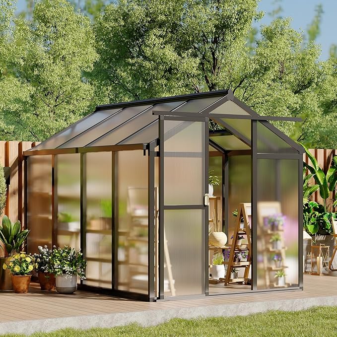 6x8 ft Outdoor Polycarbonate Greenhouse Durable Aluminum Frame with Lockable Door Adjustable Roof Vent Ideal for Backyard Patio or Garden All-Weather Green Houses for Outside Plant Growing