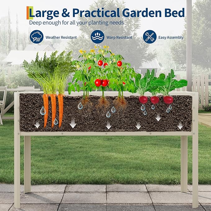 Elevated Raised Garden Bed with Legs 50×17×32 in Large Metal Elevated Raised Planter Box for Outdoor Plants Sturdy Metal Raised Garden Beds for Vegetables Flowers &amp Herbs Backyard PatioBeige