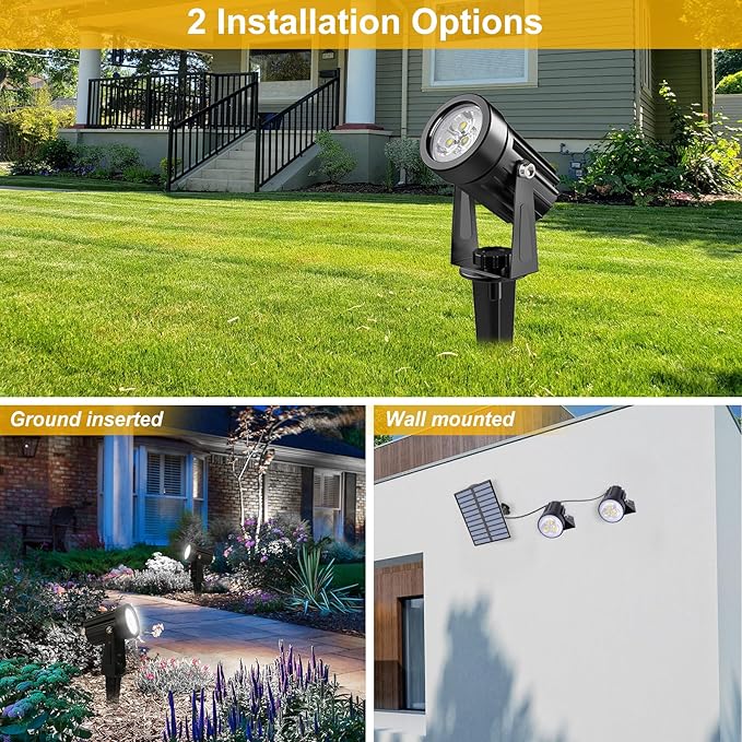 3 Pack Solar Spot Lights Outdoor Solar Landscape Spotlights IP65 Waterproof 9.8ft CableAuto On/Off Outdoor Wall Lights for Garden Yard Driveway Porch Walkway Pool (6000K White+Blue)