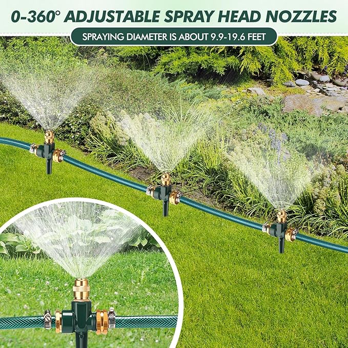 Landical Above Ground Irrigation Garden Sprinkler System 3 Pack Lawn Sprinkler and 32.8 ft Garden Hose Drip Irrigation System Garden Watering System DIY Plant Watering Set for Yard(Dark Green)