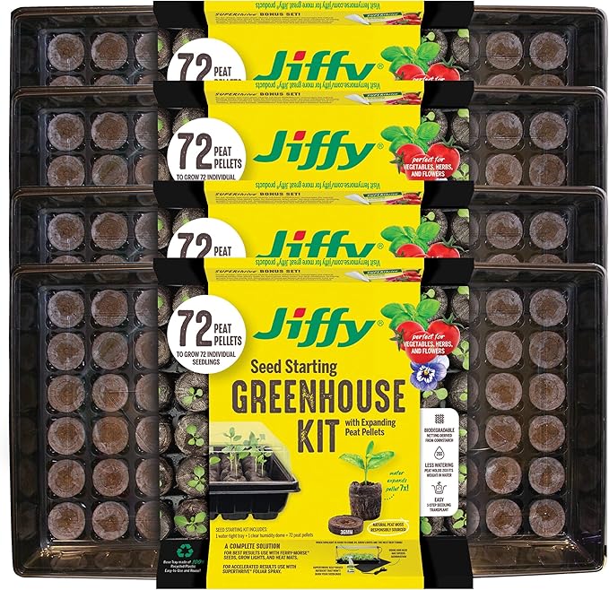 Jiffy Plant Germination Tray Kit - High Germination Rate Bonus SUPERthrive - 72 Cell 4 Pack - Plastic