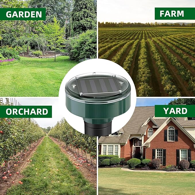 8 Pack Ultrasonic Solar Mole Repellent Gopher Repellent Waterproof Vole Chipmunk Groundhog Repellent Outdoor Sonic Spikes Rodent Repellent Mole Deterrent Snake Repellent for Yard Lawn