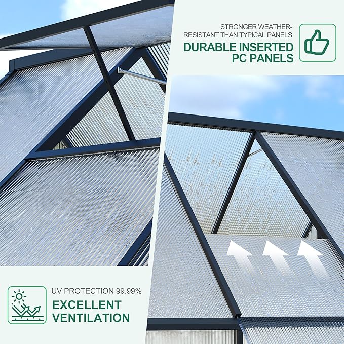 6x9 ft Greenhouse Aluminum-Framed Greenhouse for Outdoors Large Walk-in Green House with Quick Setup Structure and Roof Vent for Outside Garden Backyard Patio Lawn Silver