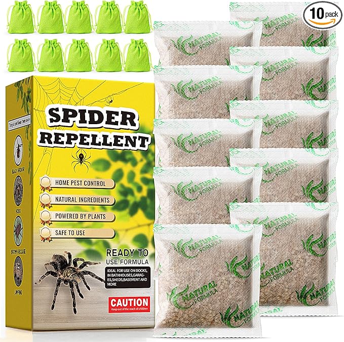 10 Pack Natural Spider Repellent for Indoor Outdoor Use Effective Spider Deterrent with Peppermint and Lemongrass Oil No Spiderweb Spider Free Solution for House Garage Attic Safe to Use