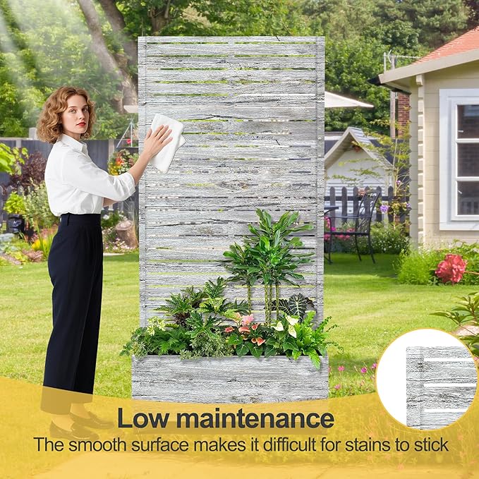 Raised Garden Bed with Trellis and Wheels73x35x16 Metal Raised Garden BedWhite Wood Finish Metal Planter with Climbing Trellis for Vines &amp Vegetables