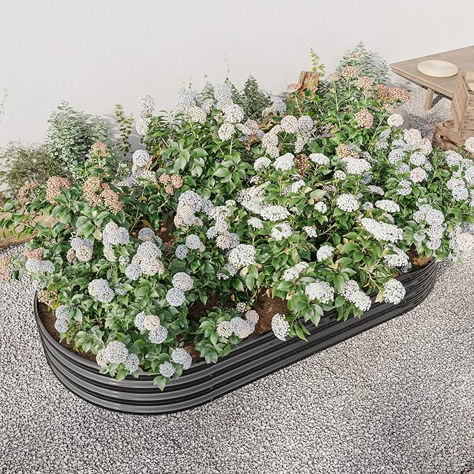Oval 88.99x44.68x11.42 Galvanized Metal Raised Garden BedRaised Bed Garden plantersPlanter Boxes: 27 cu. ft Soil Anti-Rust Ideal for Outdoor Flower Beds &amp Gardening (Black)
