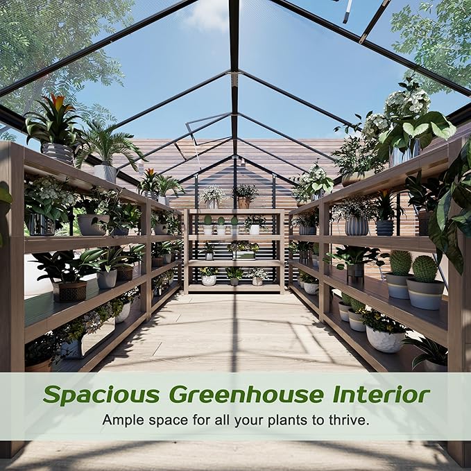 8.4x12.5 FT Greenhouse for OutdoorsPolycarbonate Greenhouse with 2 Swing Doors Large Winter Proof Walk-in Green House Aluminum Frame greenhouses for Outdoors Heavy DutyBlack