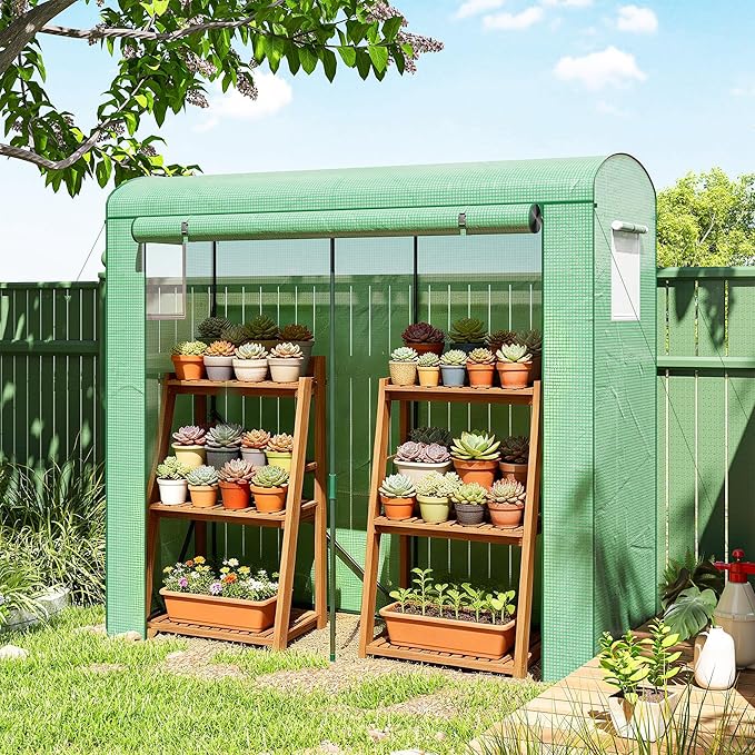 Outsunny Mini Greenhouse Portable Greenhouse with Roll-Up Door and 2 Mesh Windows Small Green House with PE Cover for Garden Patio Lawn 78.7 x 29.5 x 74 Green