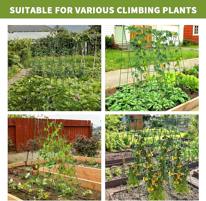 Cucumber Trellis 2 Pack Foldable A-Frame Garden Trellis for Raised Bed Garden Grow Support with Plant Support Clips Twist Ties Plastic Ties for CucumberTomato Climbing Plants and Flowers