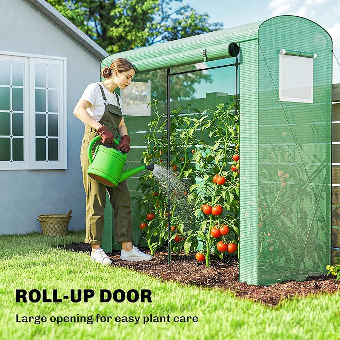 Outsunny Mini Greenhouse Portable Greenhouse with Roll-Up Door and 2 Mesh Windows Small Green House with PE Cover for Garden Patio Lawn 78.7 x 29.5 x 74 Green