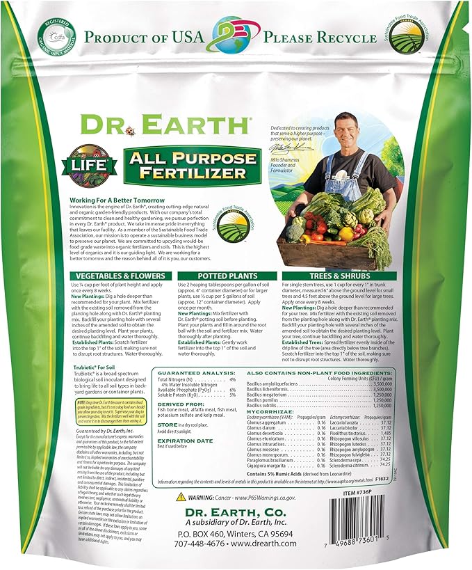 Dr. Earth Life All Purpose 4-6-5 Fertilizer 4-Lb - New #736P Packaging for 2020 (3-Bags)…