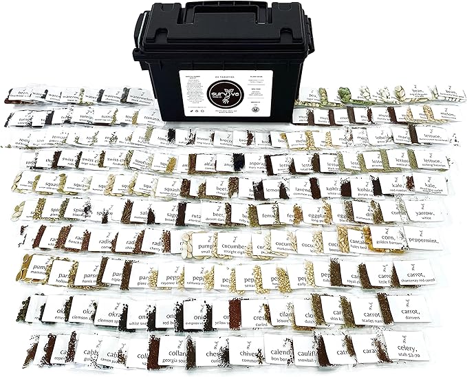 Survival Seed Kit America's #1 Largest Assortment of Heirloom Seeds - 155 Varieties - (Over 65000 Seeds) Vegetable Fruit Herb Flower Non-GMO Seed Vault Home Garden by Survive Seed Co.