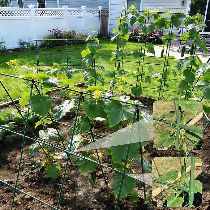 Miory Cucumber Trellis 2 Pack A-Frame Trellis for Raised Bed Garden Trellis for Climbing Plants Outdoor Plant Support for Vegetables Vines Steel with PE Coated (32 Lx48 H)