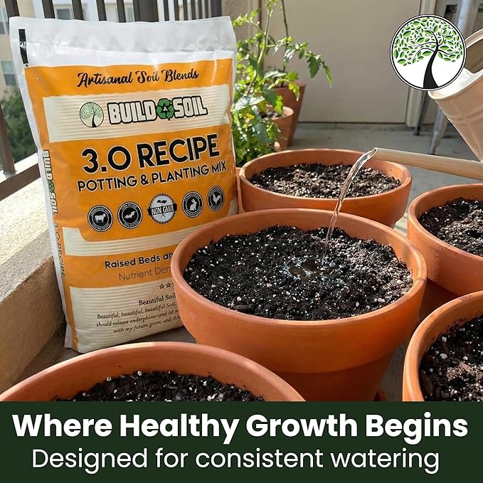 BuildASoil Potting Soil Recipe 3.0 - Organic Living Potting Soil Mix for Indoor and Outdoor Plants Water-Only Formula Well-Draining Indoor Garden Dirt for Full Growth Cycle - 35 lbs