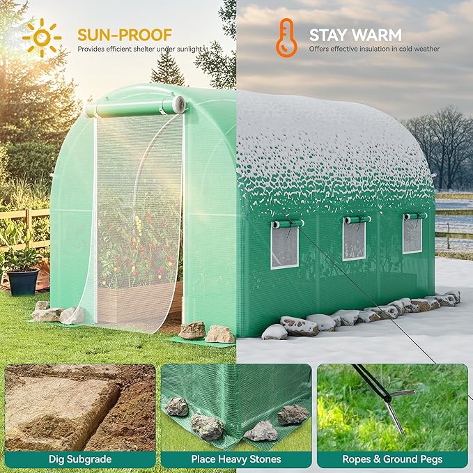 YITAHOME 10x7x7FT Greenhouses Large Heavy Duty Walk-in Green House Tunnel Green Houses Outdoor Portable Plant Gardening Upgraded Galvanized Steel Frame Zipper Doors 5 Crossbars Garden