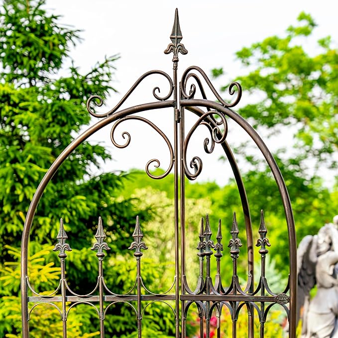 Zaer Ltd. Metal Garden Arch Trellis 7.7ft Tall Three-Panel Design with Fleur-de-lis 25 x 25 x 92.5 inches (Antique Bronze)