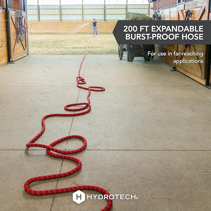 HydroTech 200 ft Expandable Garden Hose - Pro Series 2x Max Flow 3/4 No-Kink Flexibility Lightweight Hose for Lawn Garden Car Washing Deck and Patio Cleaning