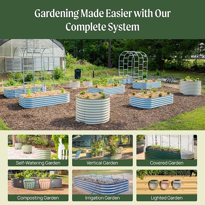 32 Extra Tall Raised Garden Bed Kits 2 x 8 x 2.7ft Raised Planter Box Outdoor 3.5 x 6.5 x 2.7ft Deep Root 9 in 1 Modular Metal Raised Beds for Gardening Vegetables Flowers Fruits - Sunlit Oak