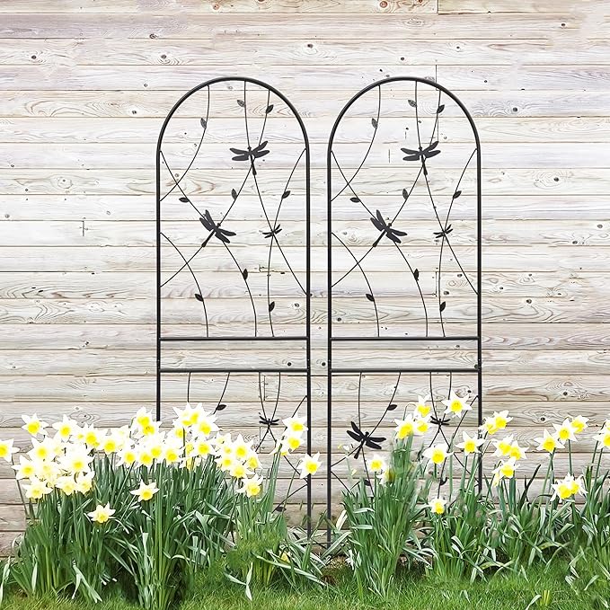 2 Pack Rustproof Metal Trellis for Climbing Plants 71x19.7 Outdoor Garden Support for Vines/Roses/Vegetables French Country Iron Plant Stand for Patio/Wedding Decor (Black4)