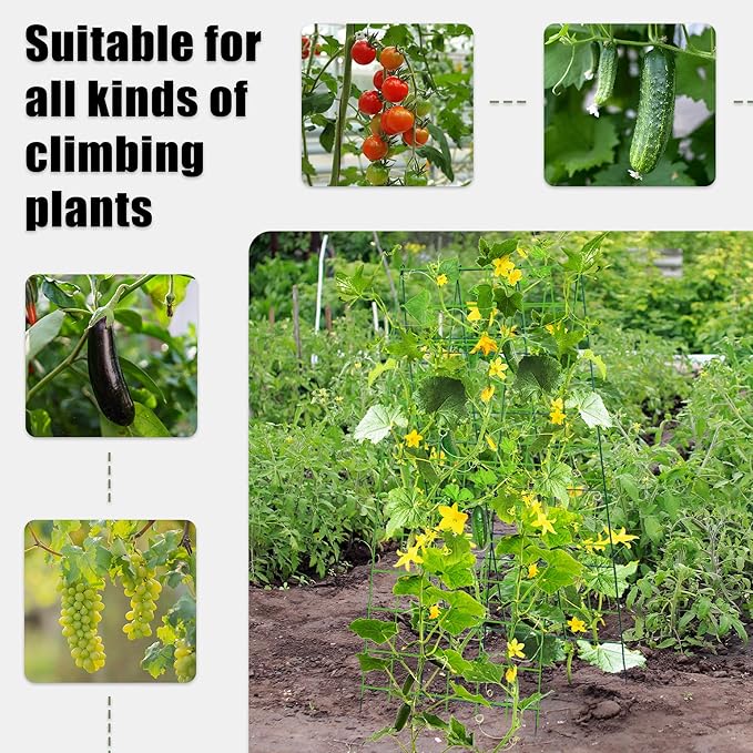 Pack 2 Heavy Metal Garden Trellis for Climbing Plants with Trellis Netting &amp Garden Clips A-Frame Cucumber Trellis for Raised Bed