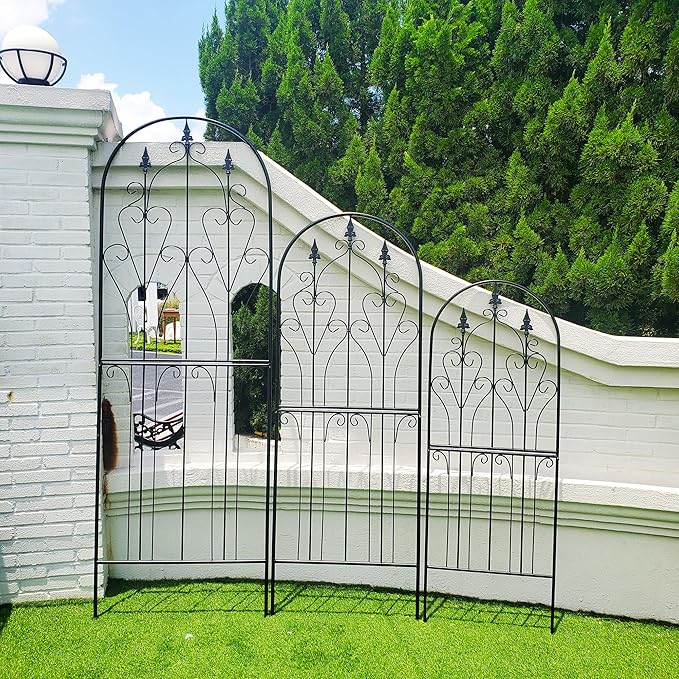 SCENDOR Metal Trellis 86.6 H x 29.5 W Tall Powder-Coated Black Garden Trellis Wrought Iron Heavy Scroll Metal Decoration Lawn Patio for Rose Clematis Ivy Weather Resistant Garden Addition
