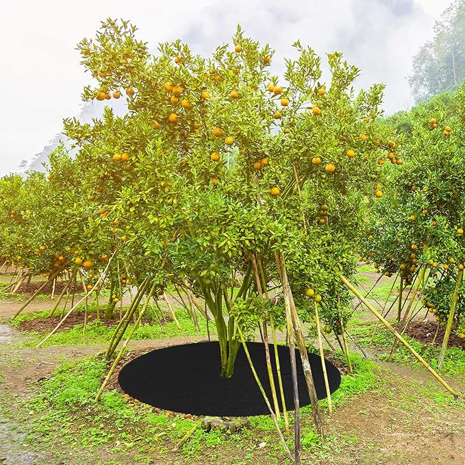 Shimeyao 16 Pcs 32. 2 Inch Non Woven Tree Mulch Ring Round Tree Weed Barrier Mat Reusable Landscape Protector Base Barrier Fabric for Weed Root Protection (Black)