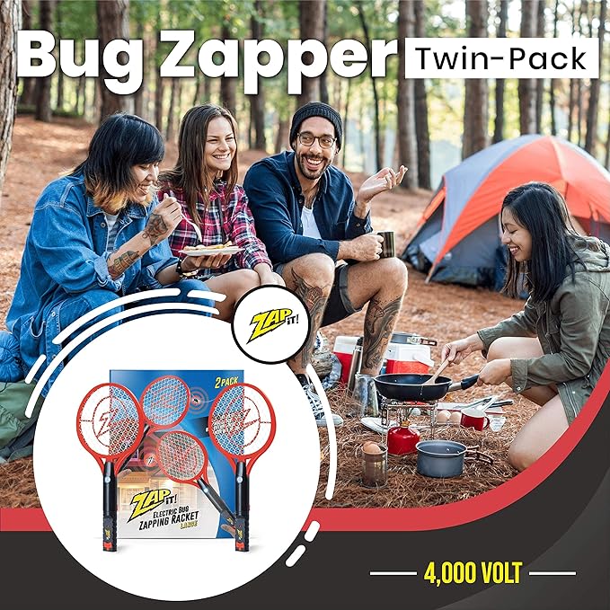 ZAP IT! Bug Zapper Rechargeable Bug Zapper Racket 4000 Volt USB Charging Cable 2 Pack