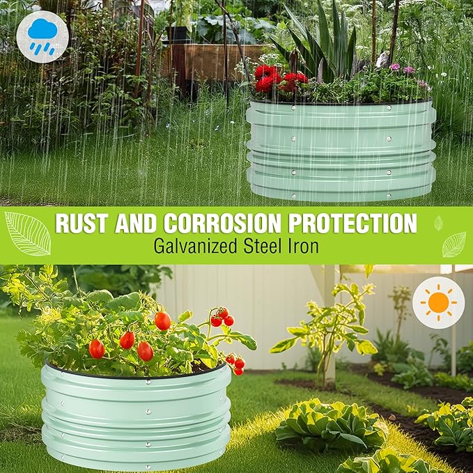 WORKPRO 3Pcs 2x2x1ft Galvanized Raised Garden Bed Set Rust &amp Corrosion Protection Easy Assembly Safe Edge Ideal for Vegetables &amp Flowers Green