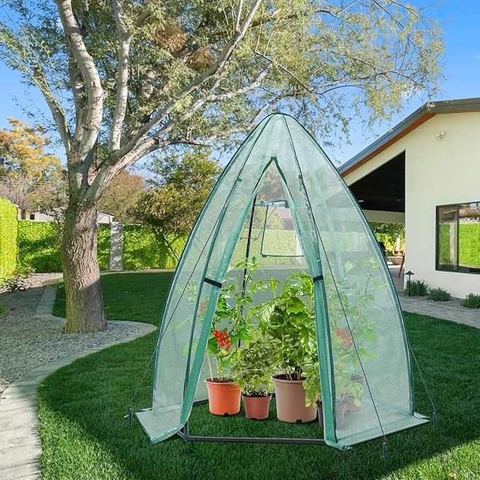 Portable Plant Protector from Animals Ohuhu Greenhouse for Outsides with Durable PE Cover Heavy Duty Green House with Zippered Door Mesh Window for Vegetables Flowers Fruits Herbs 63x54x71 Inch