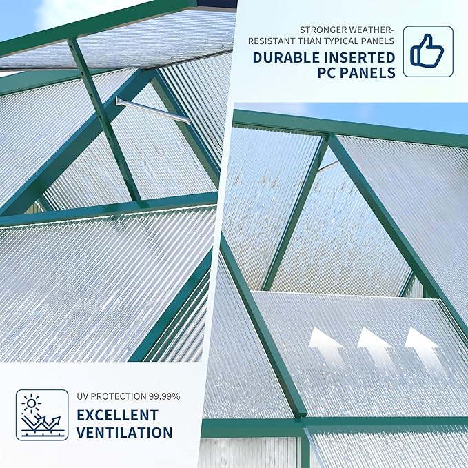 6x7 ft Heavy Duty Polycarbonate Walk-in Greenhouse with Reinforced Aluminum Frame Adjustable Roof Vent and UV Protection Panels for Outdoor Backyard Gardening and Year-Round Plant Care