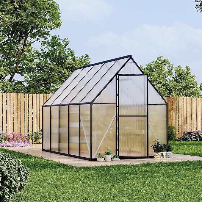 6x9 ft Greenhouse Aluminum-Framed Greenhouse for Outdoors Large Walk-in Green House with Quick Setup Structure and Roof Vent for Outside Garden Backyard Patio Lawn Silver