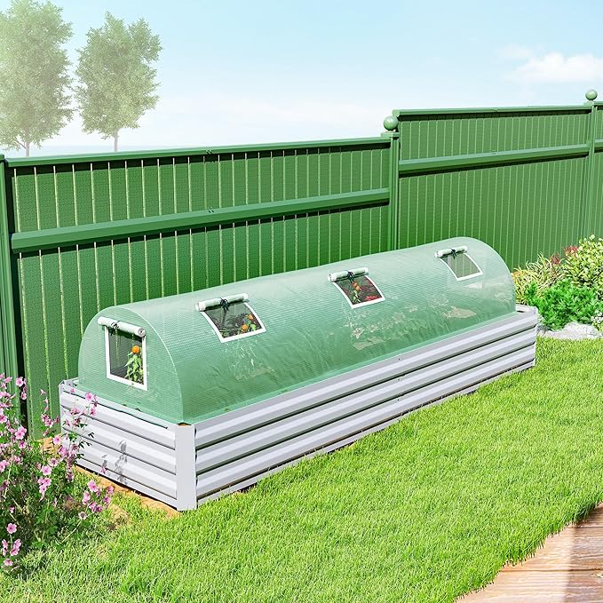 Outsunny 10' x 3' x 2' Mini Greenhouse with 5 Mesh Windows Portable Plant Hot House with PE Cover Steel Frame for Garden Backyard Green