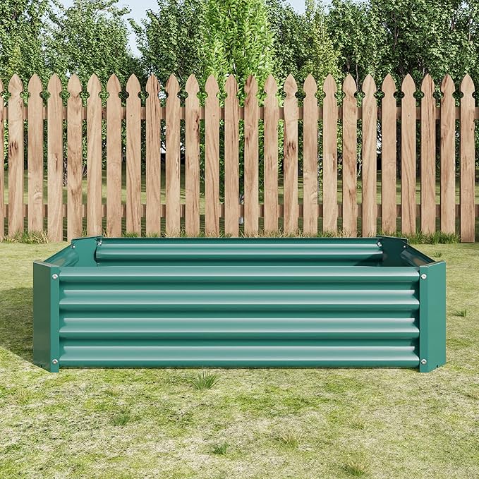 Metal Raised Garden Bed Rectangle Raised Planter 4×2×1ft for Flowers Plants Vegetables Herb Green