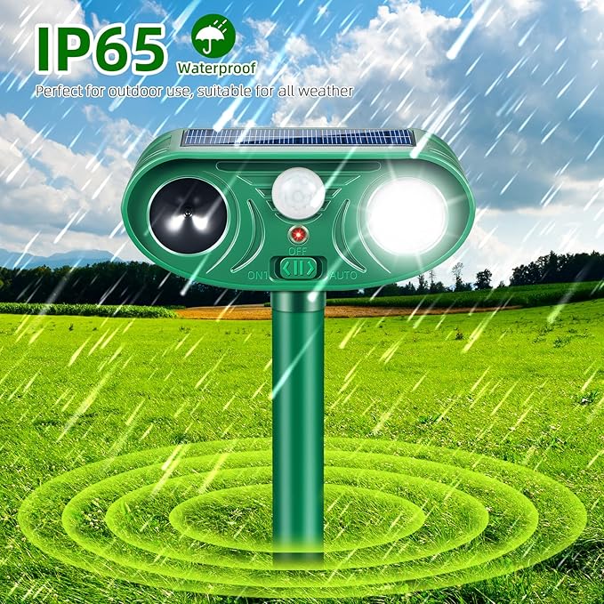 2026 Solar Animal Repellent Outdoor&ampCat Repellent Outdoor Rabbit Squirrel Deer Repellent Devices Coyote Raccoon Fox Deterrents with Motion Sensor &amp LED Waterproof Cat Deterrent for Garden Yard