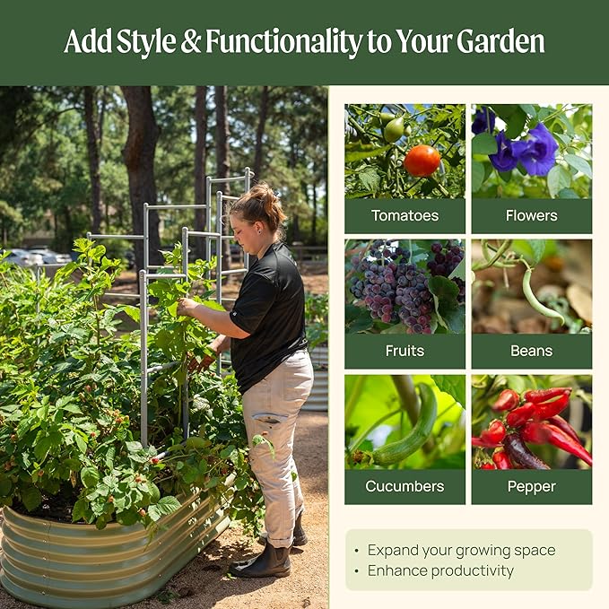 Vego Garden Modular Wall Trellis System Triple Section 3.5' Long for 3.5' Round Garden Beds (Garden Beds Not Included)