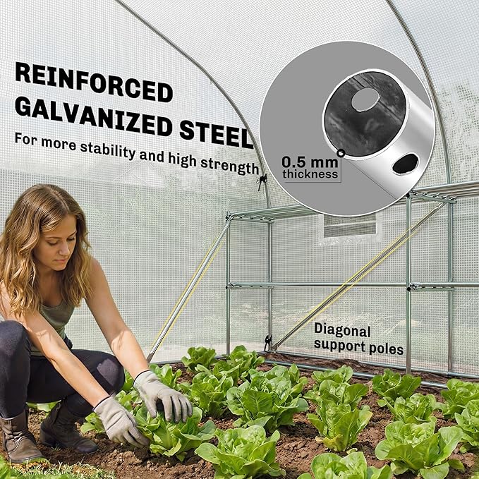 Outsunny 10'x11'x6' Walk-in Tunnel Greenhouse with Shelves Mesh Door and Windows Plant Hot House with PE Cover Outdoor Green House for Patio Lawn Garden White