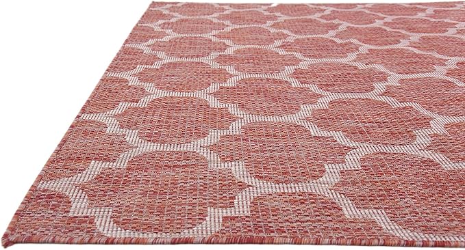 Unique Loom Outdoor Trellis Collection Area Rug (6' 1 x 9' Rectangle Rust Red/ Ivory)