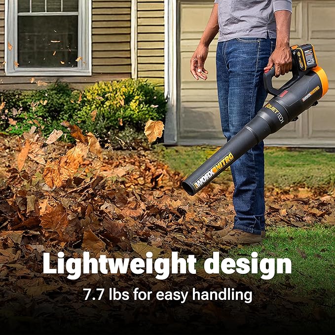 WORX Nitro Cordless Leaf Blower Quiet Electric Blower for Lawn Care with 530 CFM &amp 180 MPH 2 × 4.0 Ah Batteries &amp Charger Included WG581.1