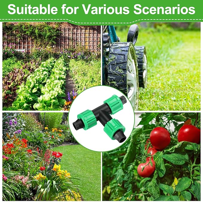 50 Pcs Drip Irrigation Tee Fittings 5/8 Inch Universal Tee Connector Drip Line Tubing Fittings Barbed Compatible with Most 16-17 mm Garden Hose Tubing Sprinkler Systems Green