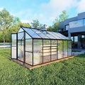 8X12 FT Polycarbonate Greenhouse 6 FT Height Aluminum Large Green Houses for Outside Heavy Duty Quick Setup Walk in Greenhouses with 2 Roof Vent and Rain Gutter for Outdoor Black (143Wx96Dx77H)
